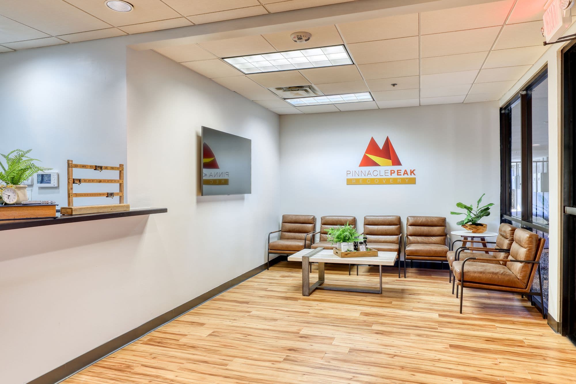 Reception area at the Pinnacle Peak Recovery campus where intensive outpatient clients arrive for sessions